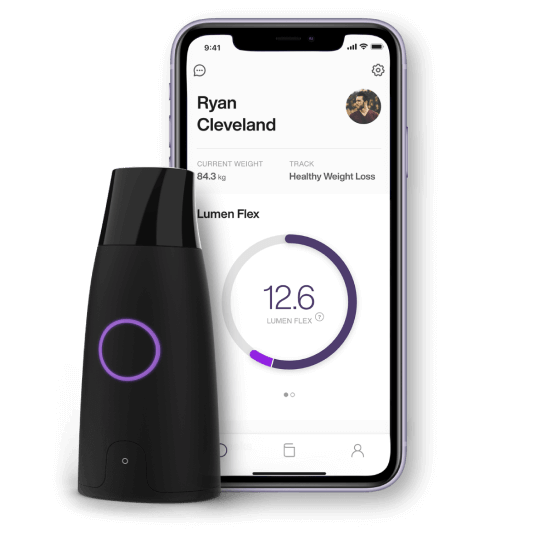 Lumen device and cell phone and in their background 2 purple circles